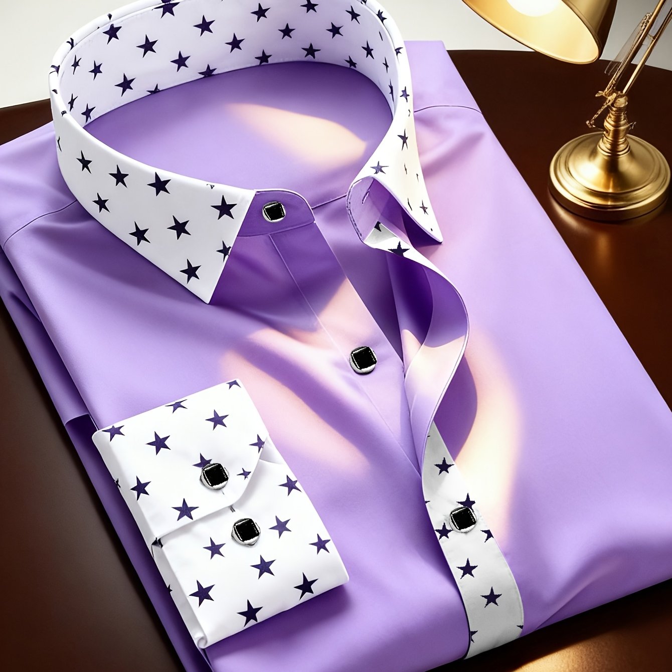 Chemise Homme Manches Longues Motif Galaxie Etoiles - Slim Col Revers Polyester