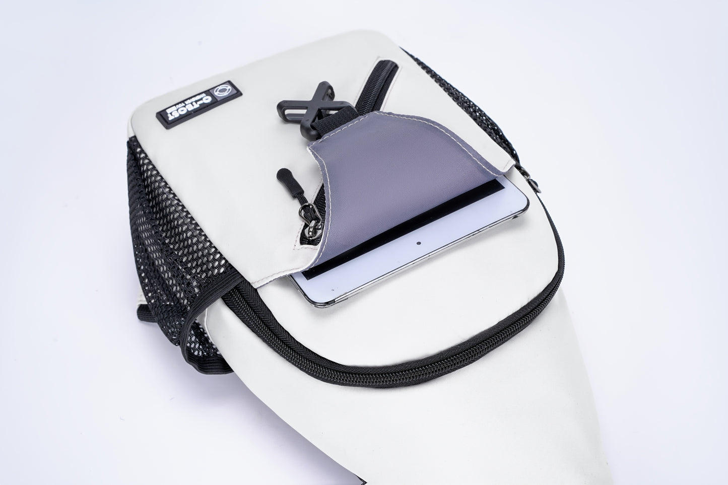 Sac a Dos Sport avec Pochette Telephone - Tissu Oxford Fermeture Eclair Blanc Noir