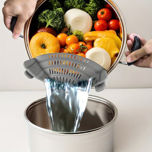 1pc, Strainer, Silicone Pot Strainer, Adjustable Silicone Clip On Strainer For Pots Pans And Bowls, Kitchen Pot Strainer, Hand Held Pot Drainer, Fruit Washing Filter For Noodles Pasta Veggies, Food Strainers, Colander With Cl - Topdecheztop.fr
