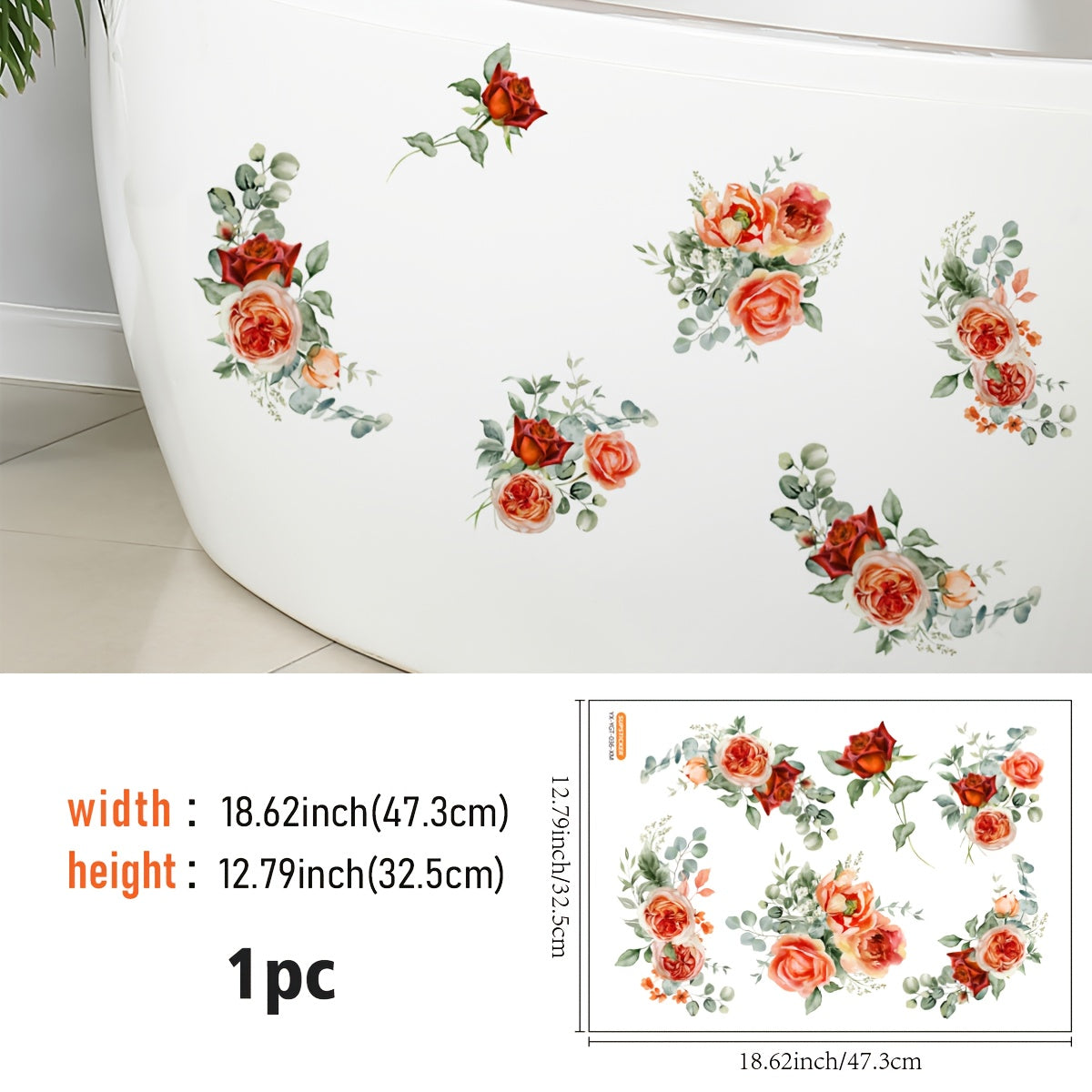 Sticker Autocollant Baignoire Lavabo Motif Floral - Vinyle, Facile a Poser, 4 Coloris, 32x47cm