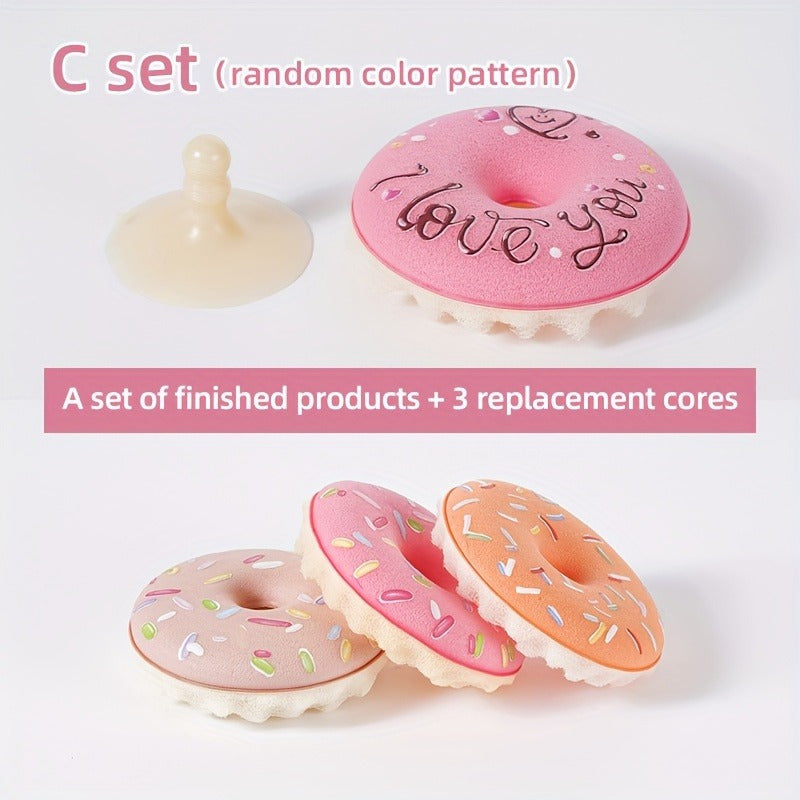 Lot de 5 Eponges Vaisselle Forme Donut - 4 Eponges + 1 Ventouse, Couleurs Aleatoires