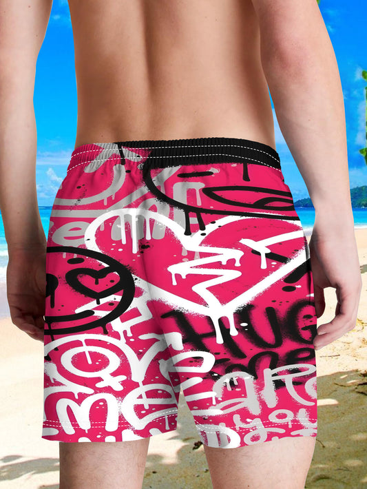 Short Homme Decontracte Imprime Graffiti Rose 100% Polyester Plage Ete - S au XXL