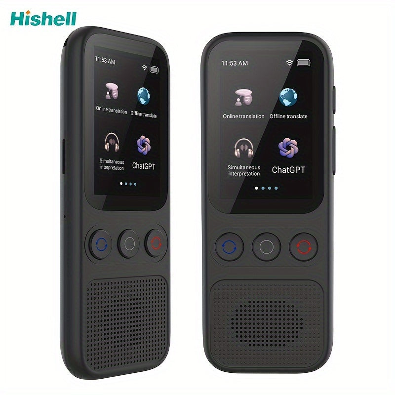 Traducteur Vocal Bidirectionnel Hishell - 138 Langues, Hors Ligne, Ecran Tactile HD 2 pouces, WiFi, USB-C