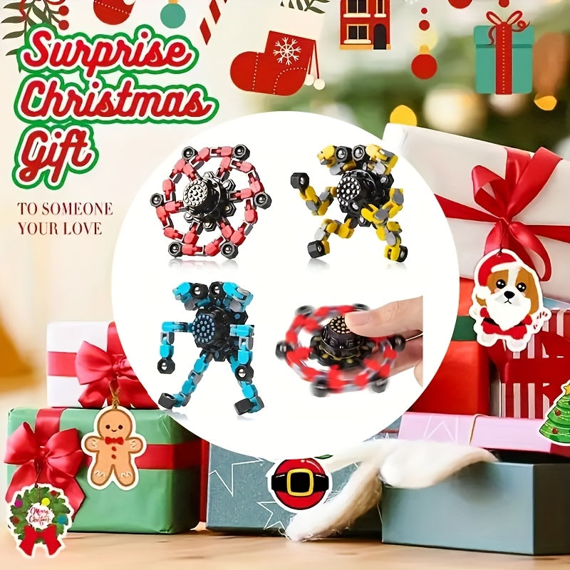 Lot 4 Robots Transformables Toupie Gyroscope Doigts - Robot a Chaine, Couleurs Melangees, Cadeau Enfants Ados 3 Ans+