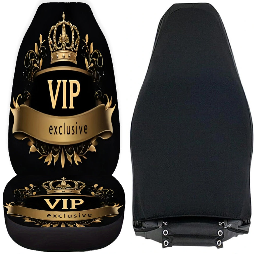 Lot de 2 Housses de Siège Auto VIP — Imprimé Couronne, Toile & Éponge, Ajustement Universel