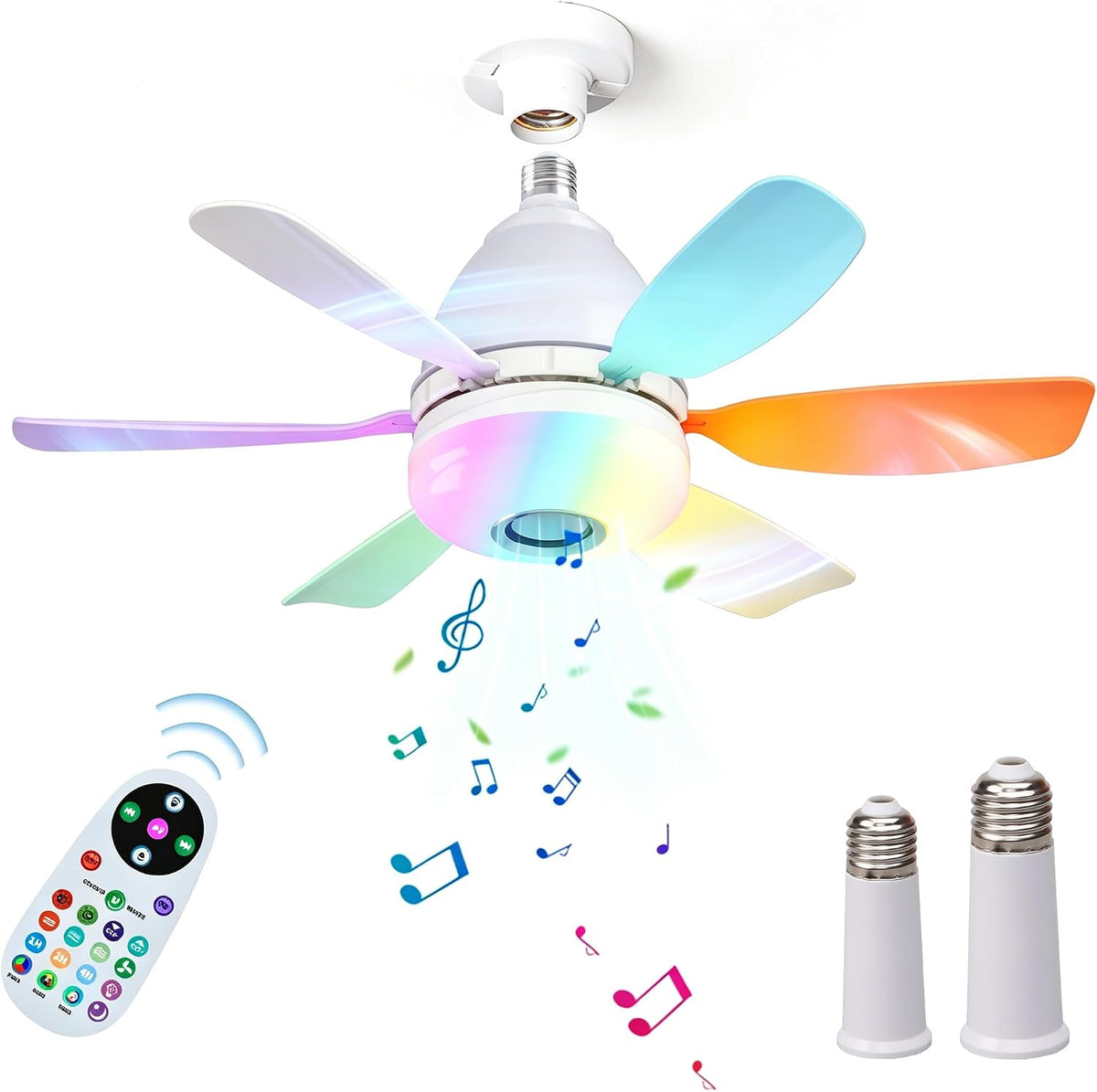 Plafonnier Ventilateur LED RGB BININBOX - 32W Dimmable - Bluetooth - 3 Vitesses - E27
