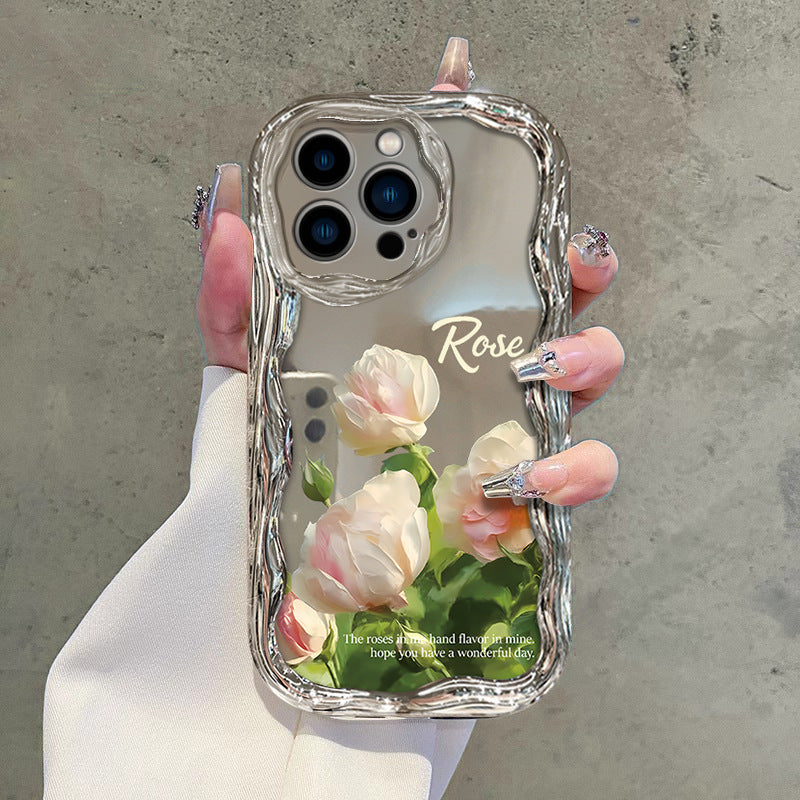 Coque iPhone Motif Rose TPU Anti-Choc - Placage Electrolyse, Anti-Traces, iPhone 11 au 17 Pro Max