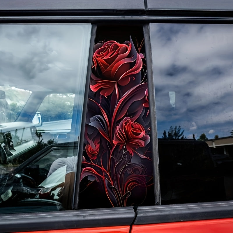 Lot de 2 Autocollants Voiture Rose Rouge - Stickers Vinyle Durable, Decoration Auto