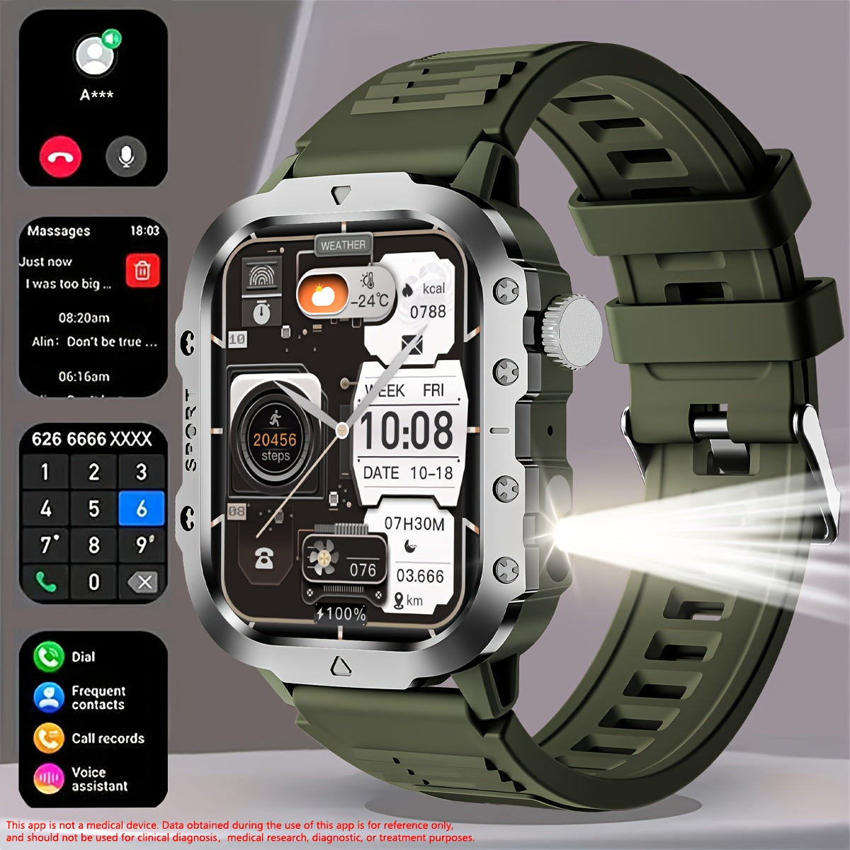 Montre Connectée Homme Paearofero — Cadran Carré 5,1cm, Bracelet Silicone, Appel & Suivi, 3 Coloris