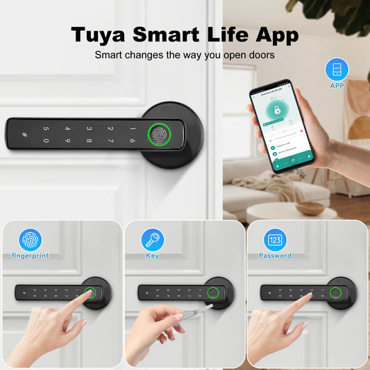 Serrure Connectée Biométrique MANENVARI 4-en-1 – Empreinte Digitale, Application Tuya, Mot de Passe & Clé | Alliage Aluminium
