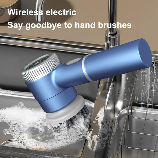 Brosse de Nettoyage Electrique Rotative Sans Fil Rechargeable USB - Multifonction Salle de Bain Cuisine Bleu Blanc