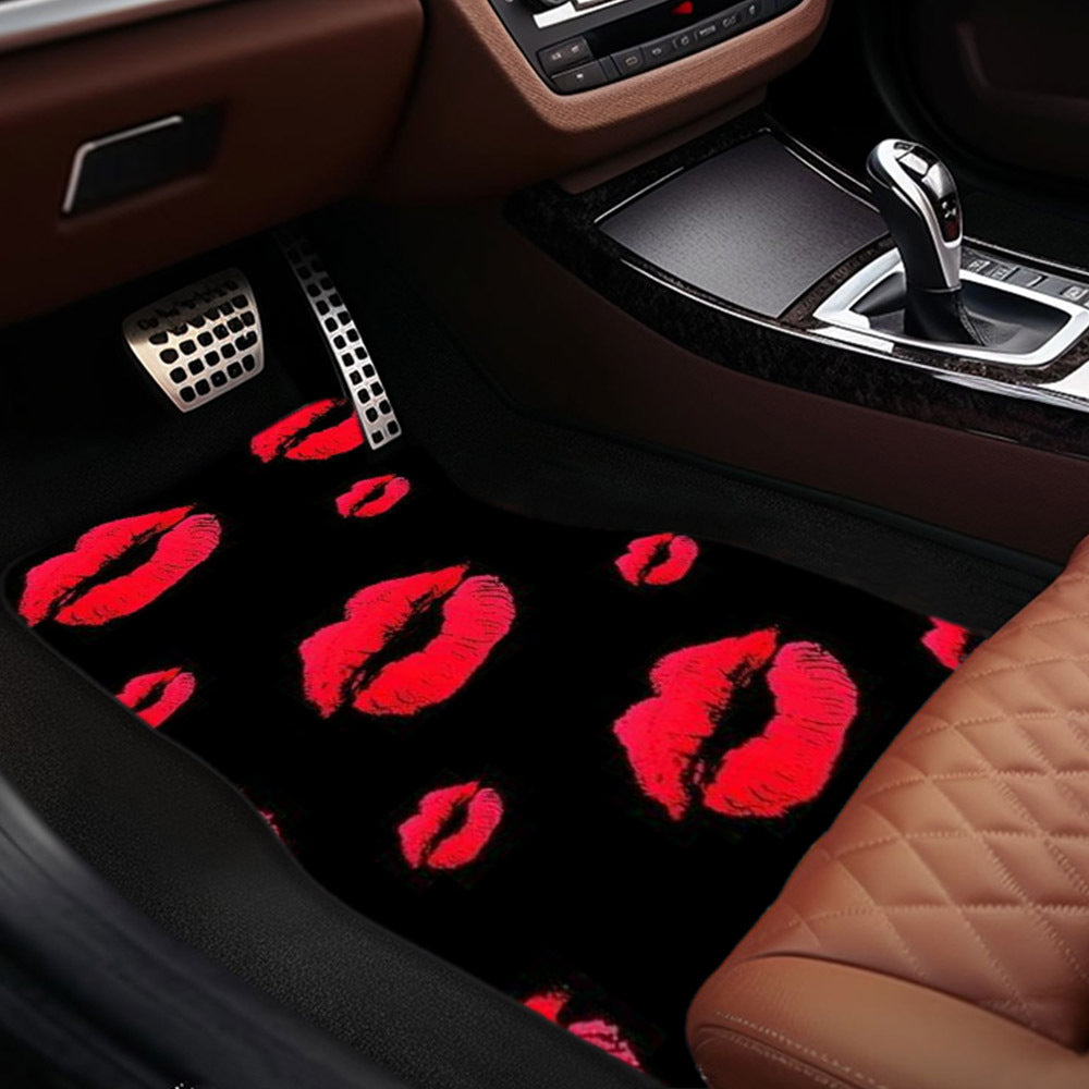 Lot de 4 Tapis de Sol Voiture Motif Lèvres Rouges – Polyester Universel