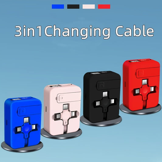 Cable USB 3-en-1 Retractable avec Support Telephone – Charge Rapide 18W, Transfert Donnees, 100cm | 8 Coloris