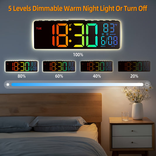 Grande horloge murale numérique avec télécommande, grand écran LED - Topdecheztop.fr