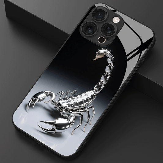 Coque iPhone Verre Trempé Motif Scorpion – Compatible MagSafe, Relief UV, iPhone 11 au 16 Pro Max