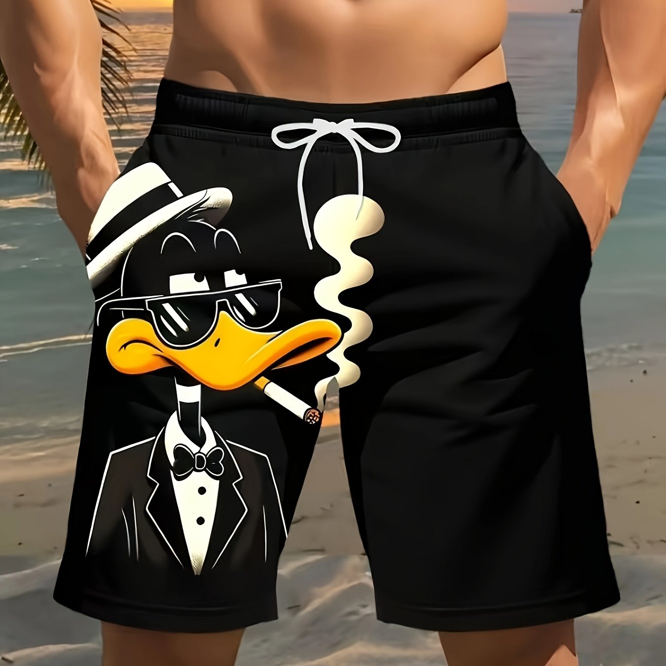 Short de Plage Homme Imprime Canard 3D - Cordon de Serrage Ajustable