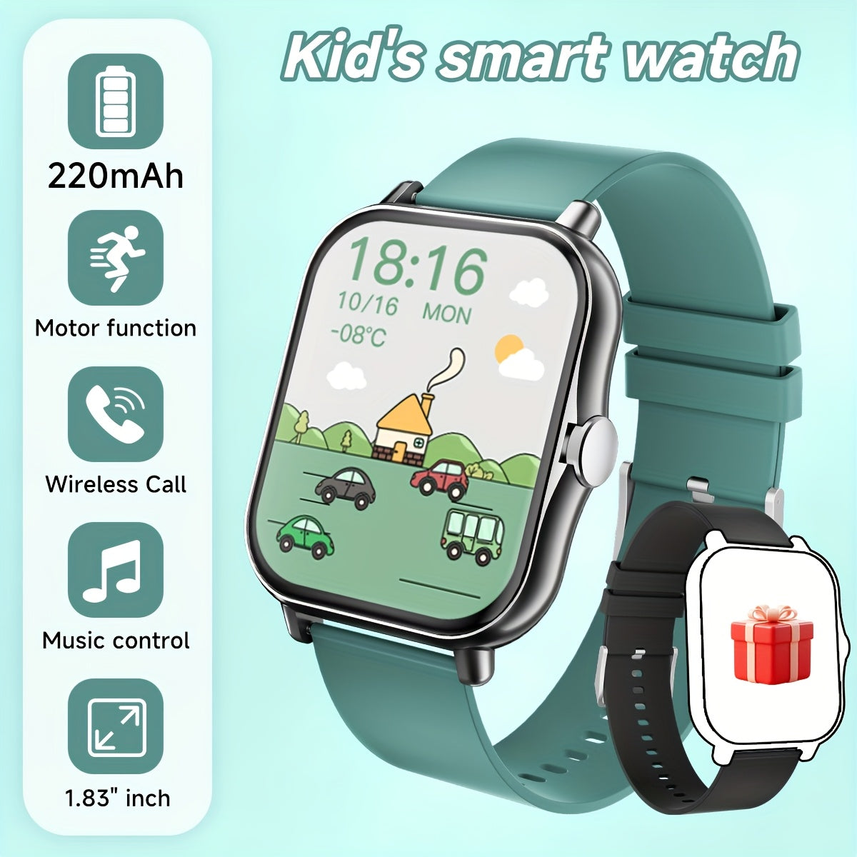 Montre Connectee Enfants Ados Ecran Tactile - Podometre, Musique, Calendrier, Alarme, Bracelet Silicone, 6 Coloris