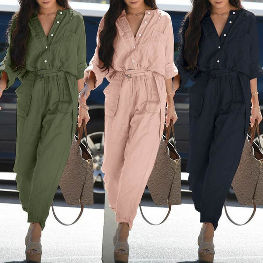 Salopette cargo décontractée à col polo et ceinture pour femme - Topdecheztop.fr