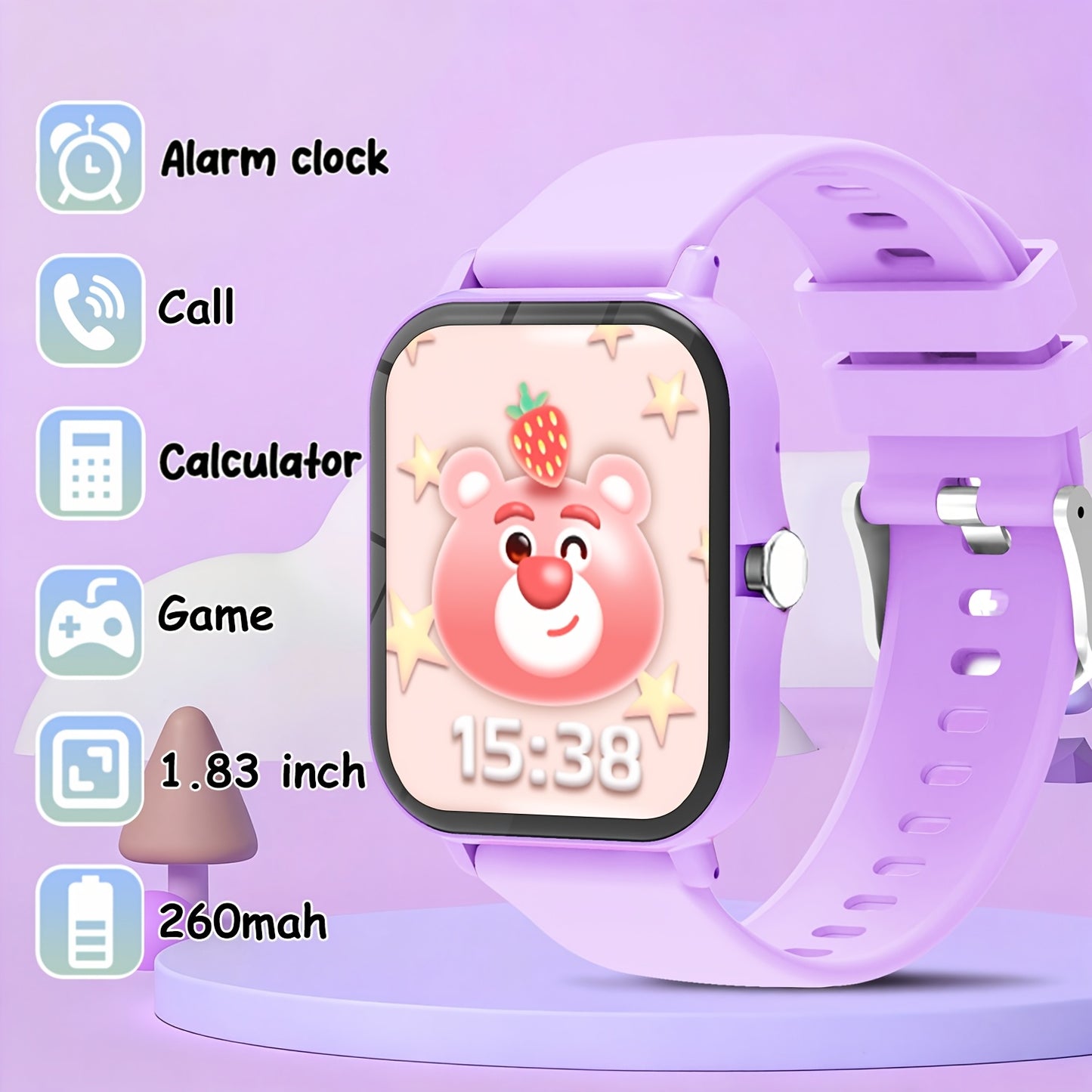 Montre Connectee Enfants Multifonctions - Appels Sans Fil, Musique, Meteo, Lampe Torche, Bracelet Silicone, 3 Coloris