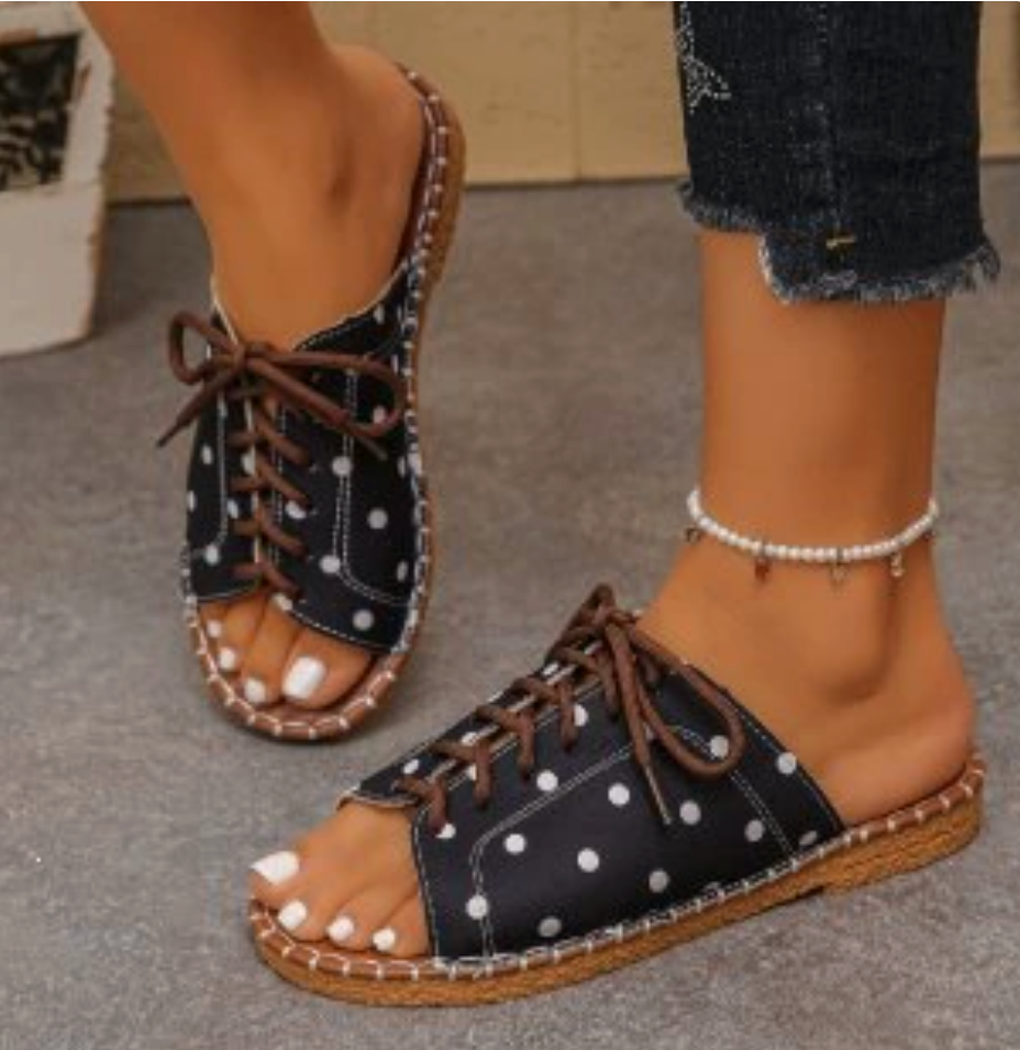 Sandales Plates Femme Pois Antiderapantes - Bout Ouvert Plage & Exterieur Ete