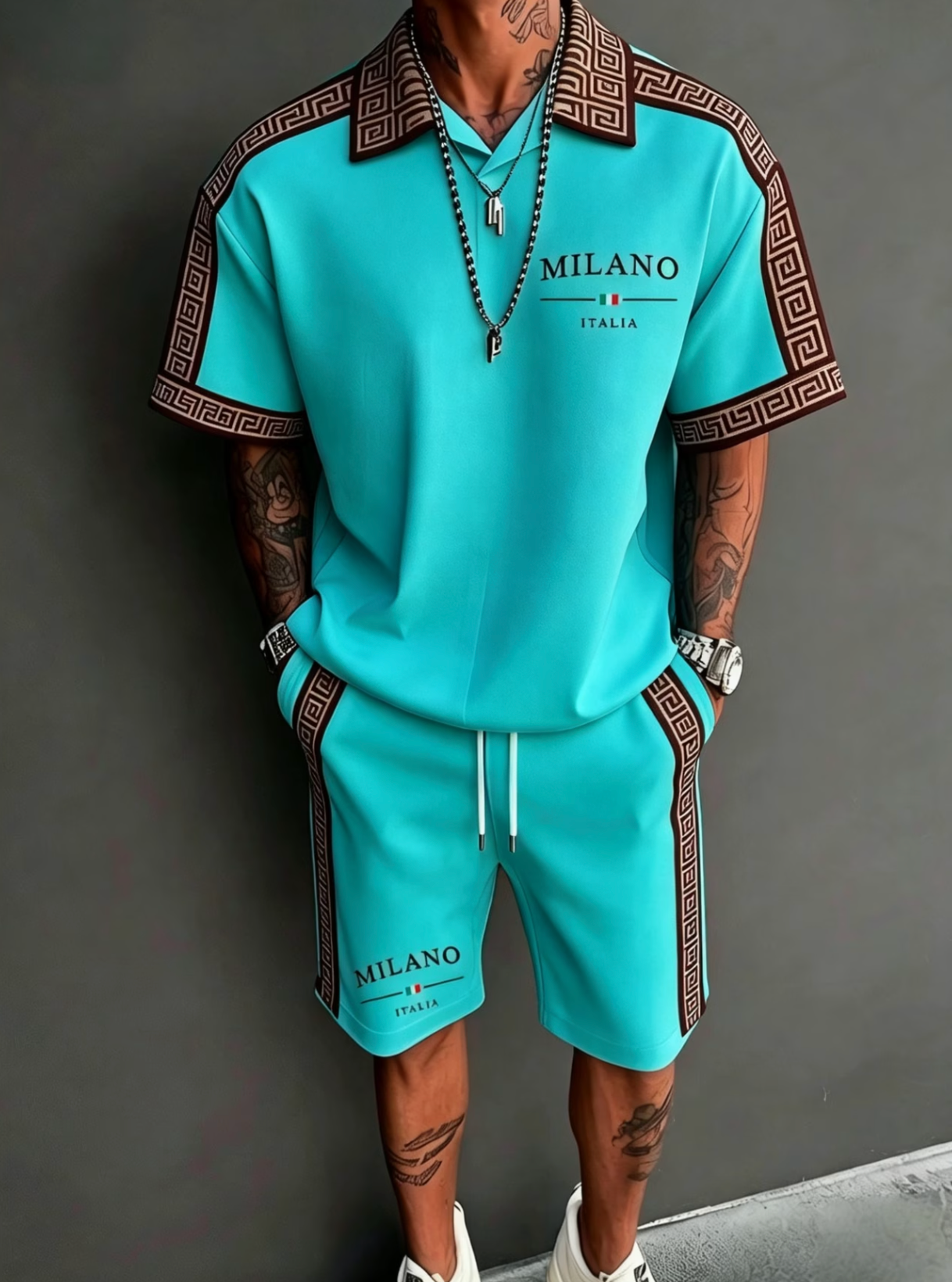 Ensemble 2 Pièces Homme — Polo Imprimé Rétro + Short, Style Street Américain, 6 Coloris