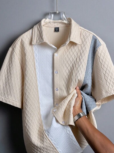 Chemise Homme Manches Courtes Texturee Bicolore - Casual Modern, Epaules Tombantes, 11 Coloris, S-XXL
