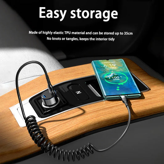 Câble de données télescopique à ressort 66W 5A, charge rapide de Type C - Topdecheztop.fr