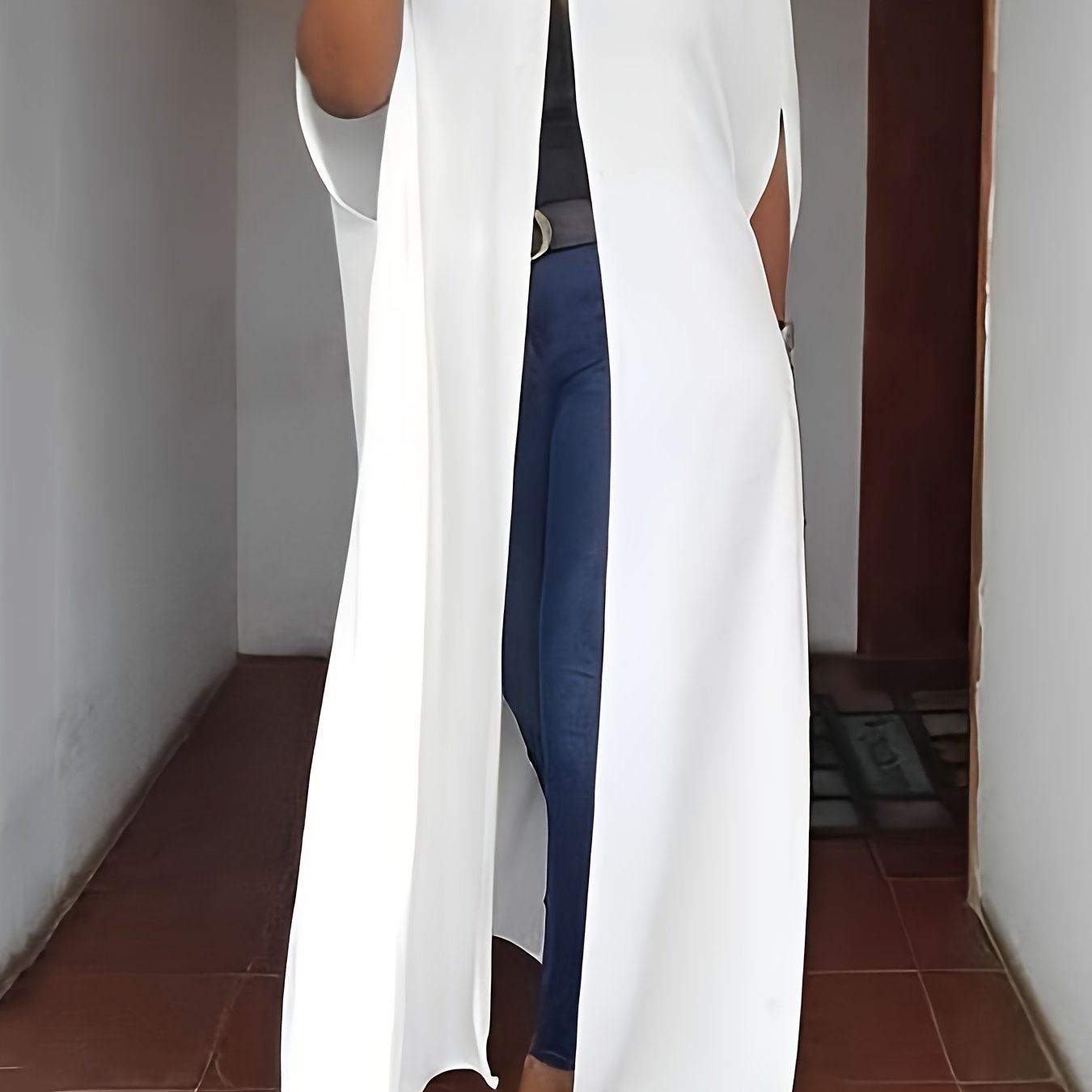 Haut cape blanc élégant à manches longues pour femme - Topdecheztop.fr