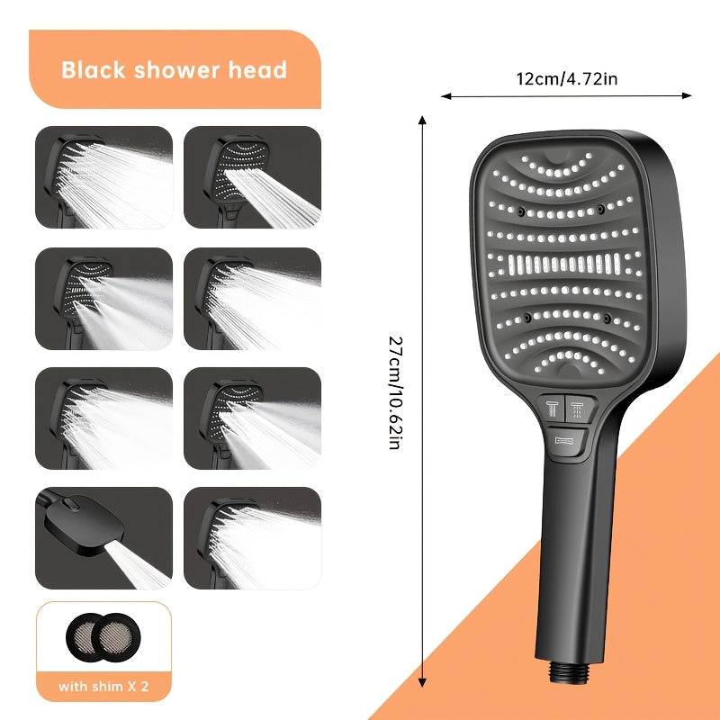 Pommeau de Douche 8 Modes Effet Pluie - Carre, Finition Polie, Montage Mural