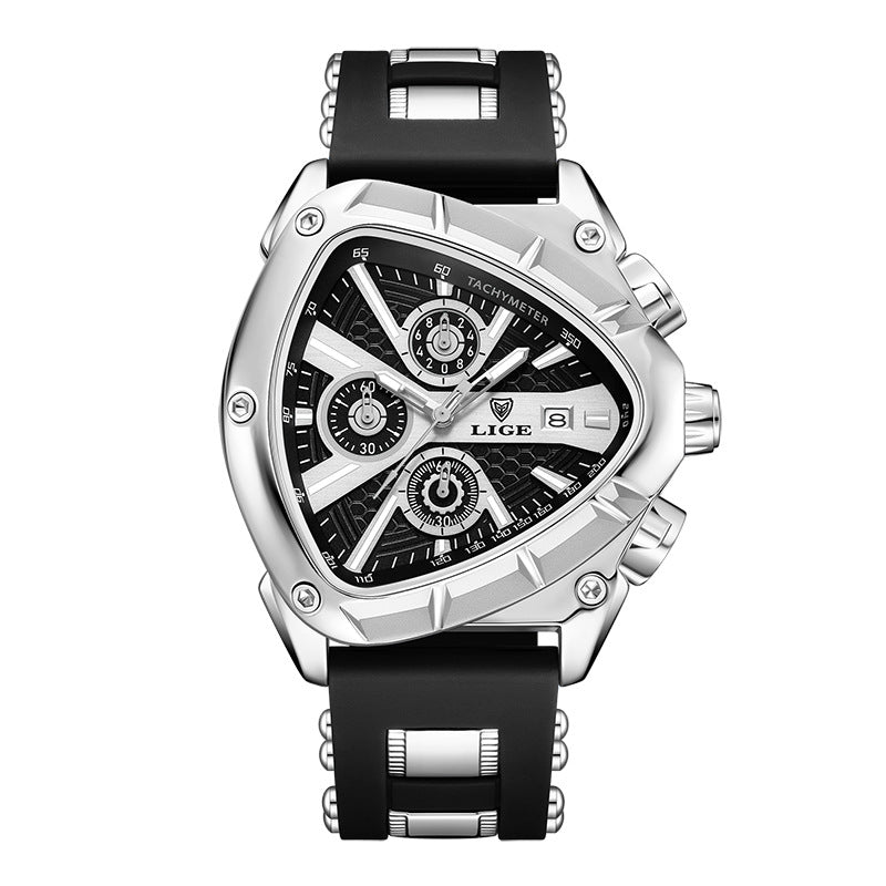 Montre Polygon Homme Etanche 30M Lumineuse avec Calendrier - Boitier Acier, Bracelet Silicone, 5 Coloris