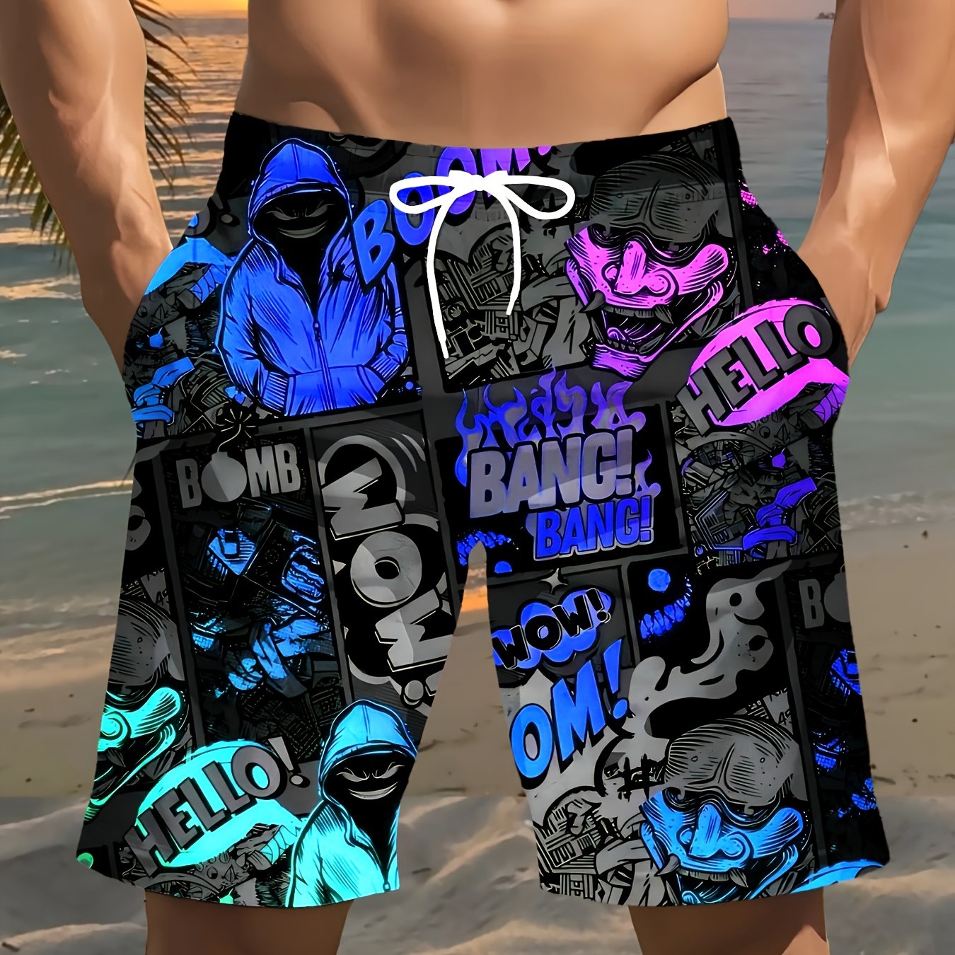Short de Plage Homme Imprimé 3D – Style Hip-Hop Audacieux 🎵🏖️