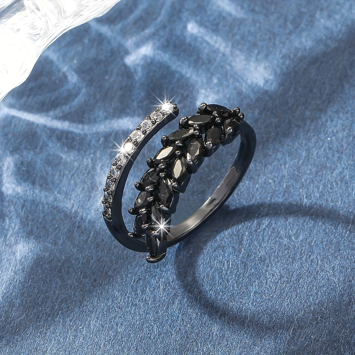 Bague ouverte femme cuivre plaque or 18 carats - Zircone cubique coloree, style elegant, 7 modeles