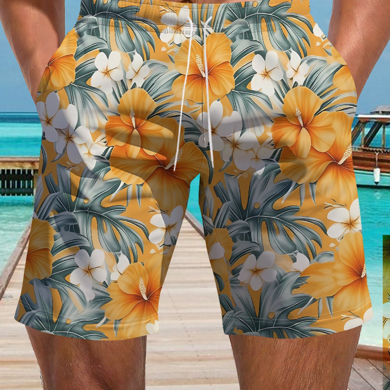 Short de bain homme séchage rapide imprimé palmier tropical - Plage été