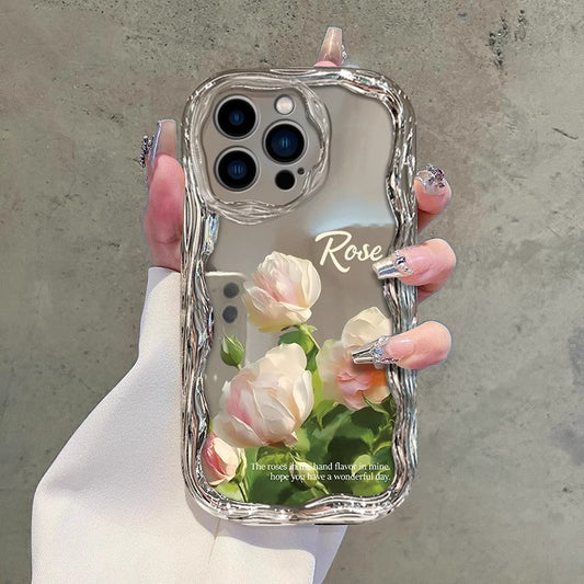 Coque iPhone Motif Rose TPU Anti-Choc - Placage Electrolyse, Anti-Traces, iPhone 11 au 17 Pro Max