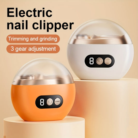 Coupe-ongles electrique 2 en 1 - Manucure, polissage, anti-coupure, eclairage, recharge USB, blanc ou orange