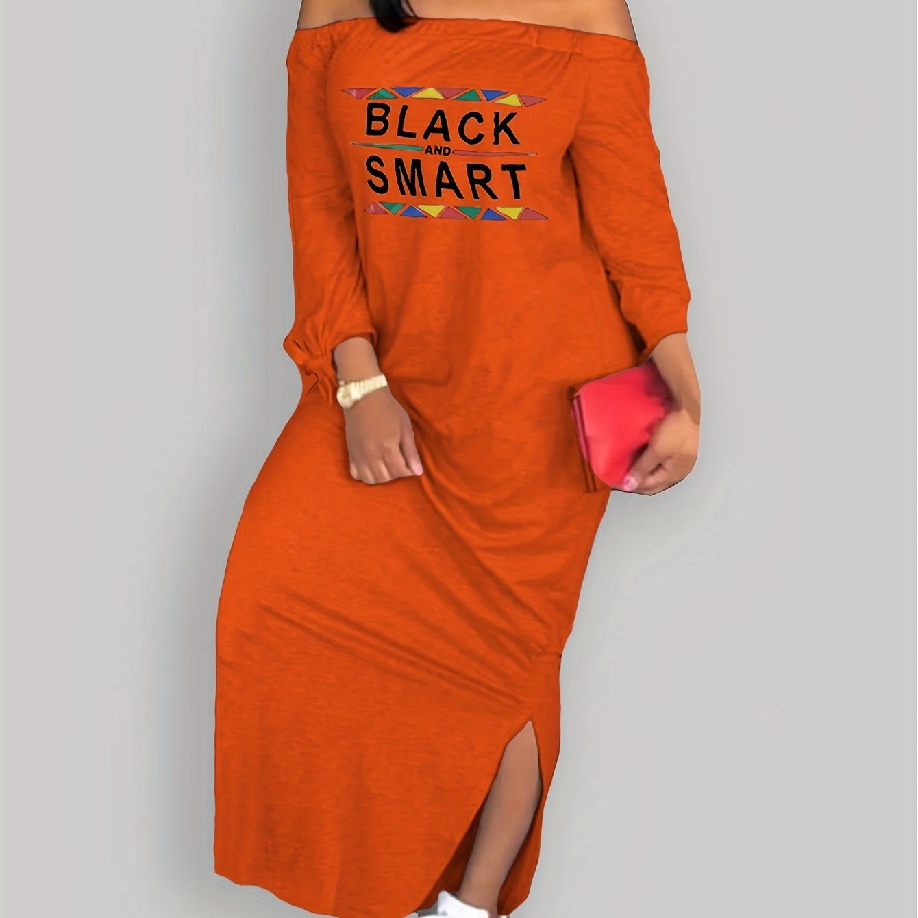 Robe Épaules Dénudées Imprimée Lettres – Style Crayon Décontracté | Printemps-Automne | S au XXL