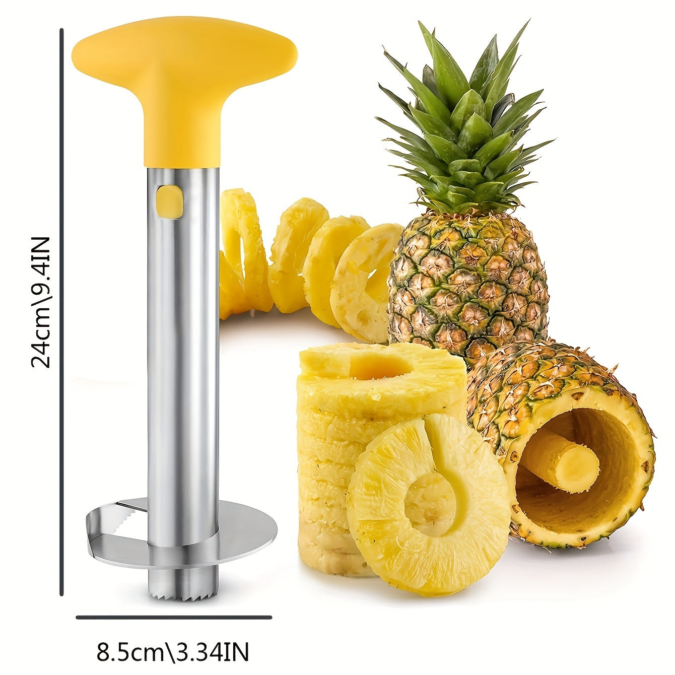 Eplucheur vide-ananas en acier inoxydable SHAON - Lame et manche amovibles, anti-rouille, jaune
