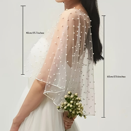 Cape Elegante en Tulle Brode Femme - Blanc, Legere et Fluide, Soiree, Mariage, Occasions Festives