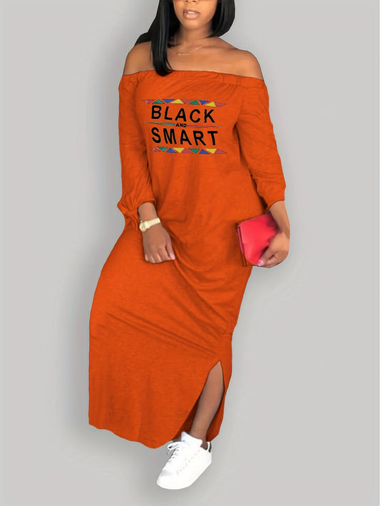 Robe Épaules Dénudées Imprimée Lettres – Style Crayon Décontracté | Printemps-Automne | S au XXL