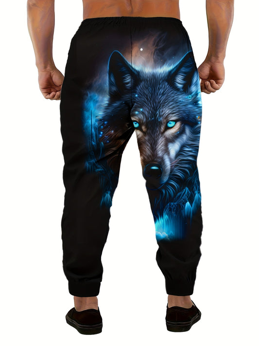 Pantalon de Jogging Homme Imprimé Loup — Coupe Ample 100% Polyester | S-XXL | Toutes Saisons