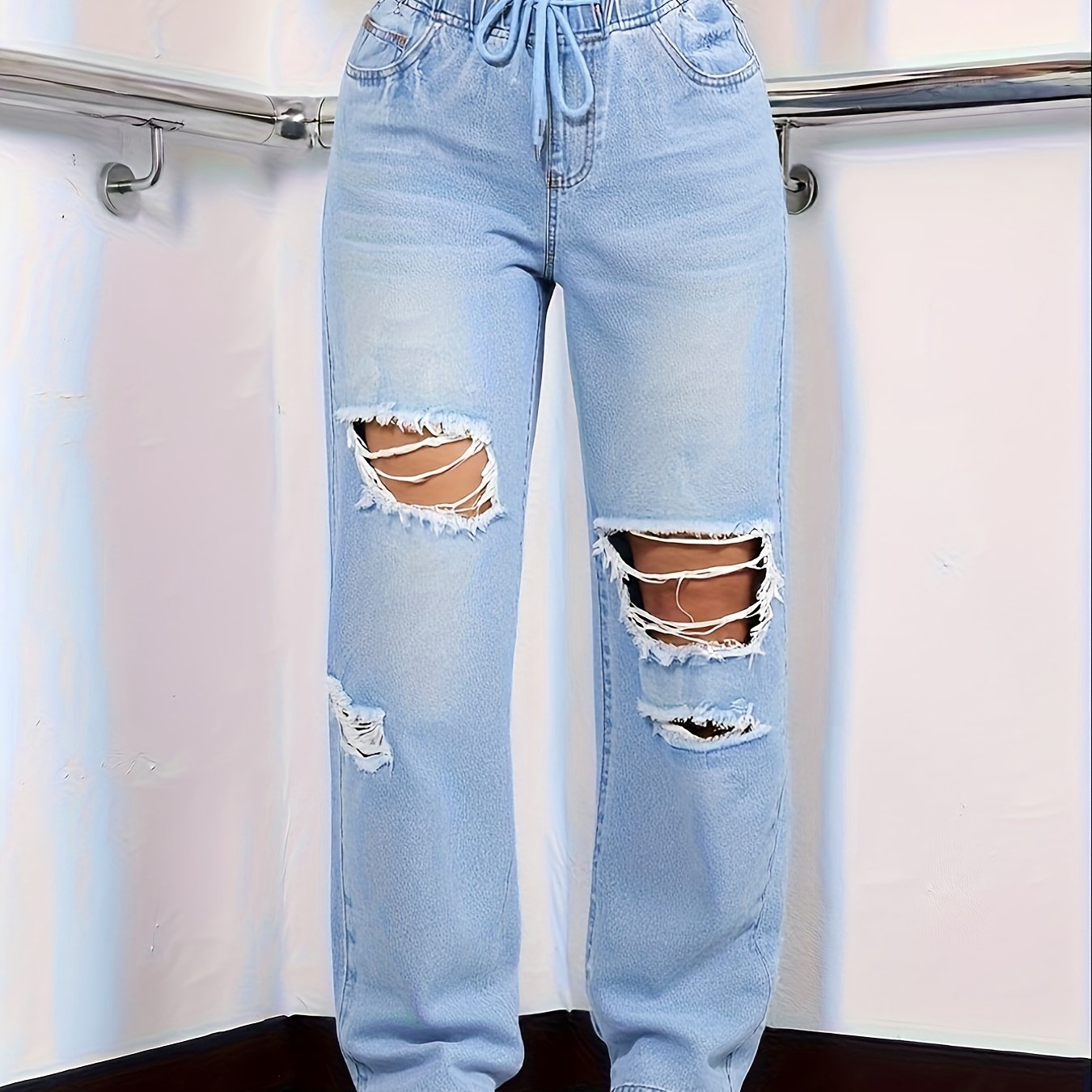 Jean Denim Stretch Taille Haute Femme - Jambes Droites Style Street