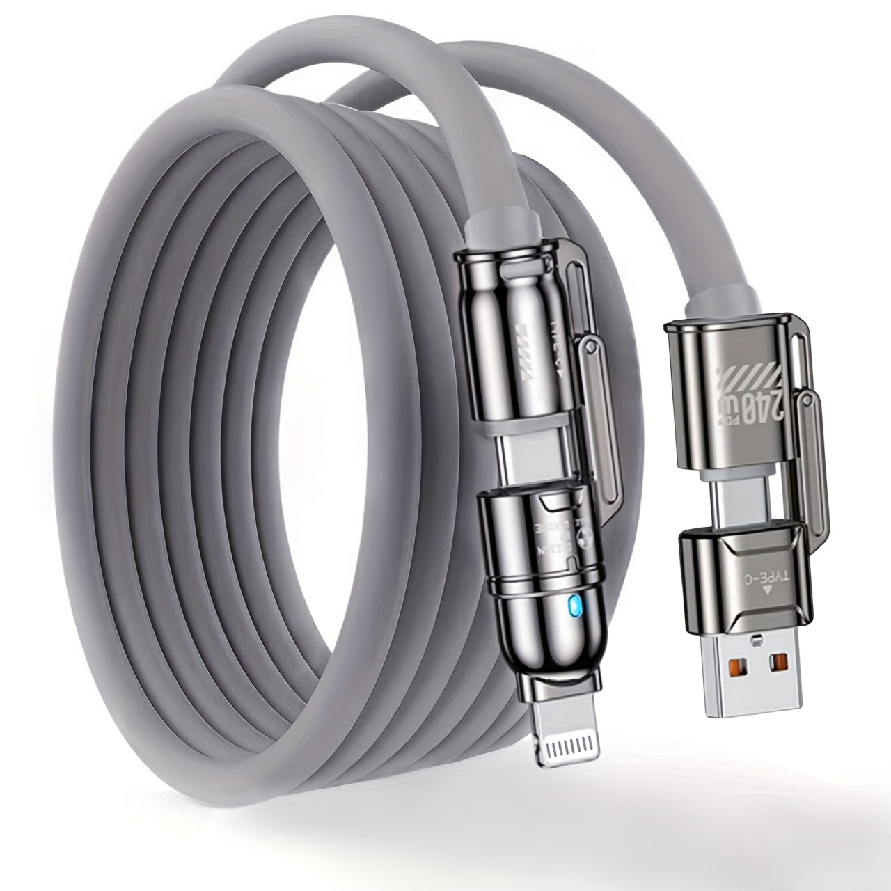 Câble de Charge Rapide 4 en 1 – 240W, USB-C / Lightning / USB-A | 1m & 2m | Hihowin