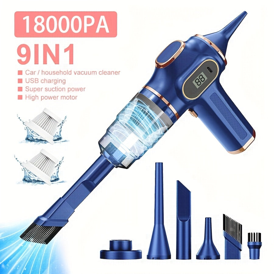 Aspirateur portable sans fil 2 en 1 BELIBUY - 18000 Pa, souffleur, ecran LED, recharge USB, noir ou bleu