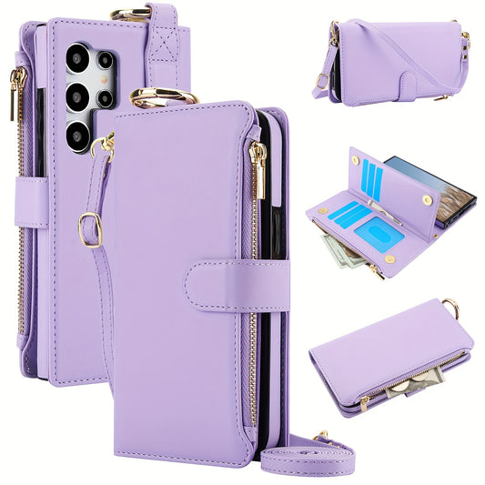 Étui Portefeuille Bandoulière Samsung Galaxy AWQUER – Similicuir, Lanière, 7 Coloris, 26 Modèles