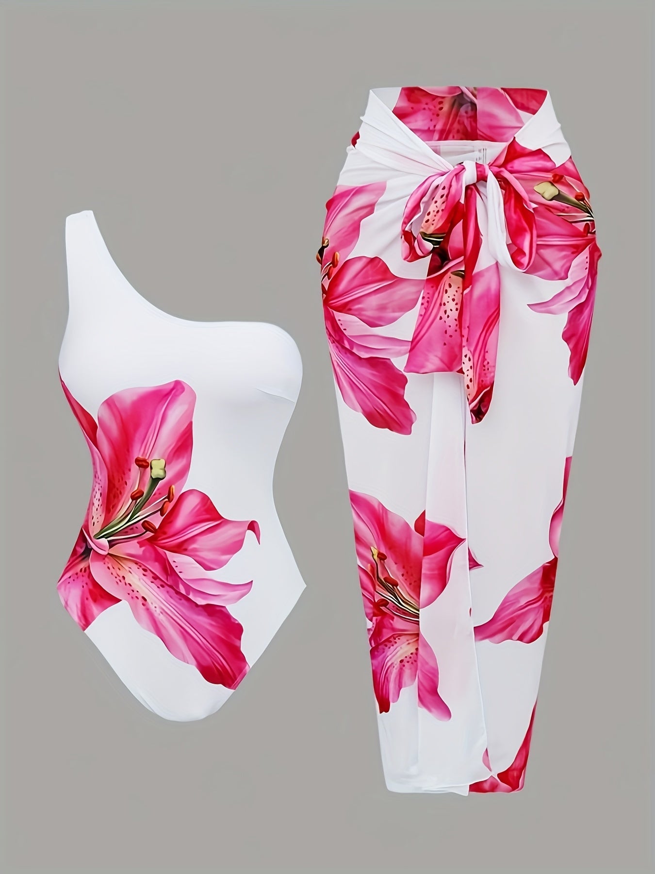 Maillot de Bain 1 Piece Femme Asymetrique Imprime Floral - Tissu Stretch, Style Elegant, Multicolore, S au XL