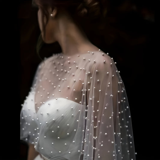 Cape Elegante en Tulle Brode Femme - Blanc, Legere et Fluide, Soiree, Mariage, Occasions Festives