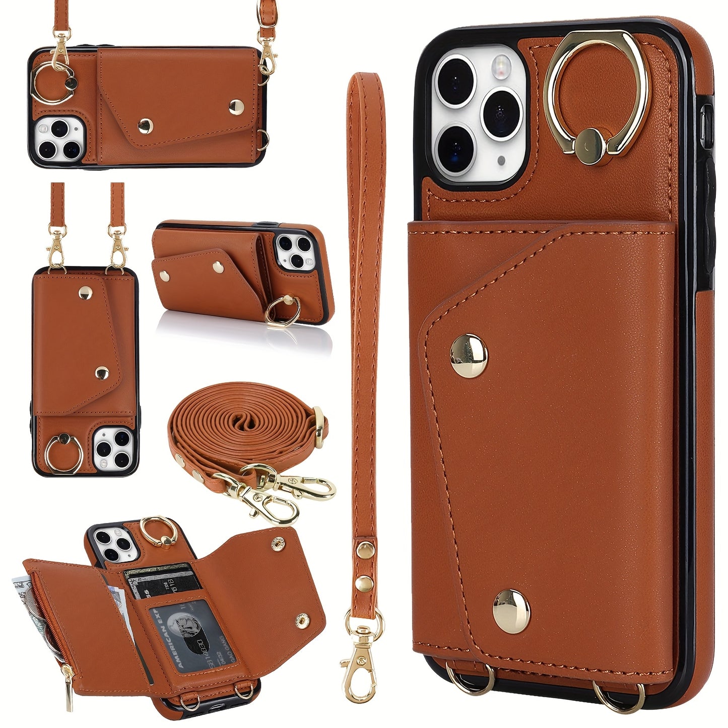 Étui Portefeuille Bandoulière iPhone – Similicuir, Support Intégré, Anti-Choc 📱✨