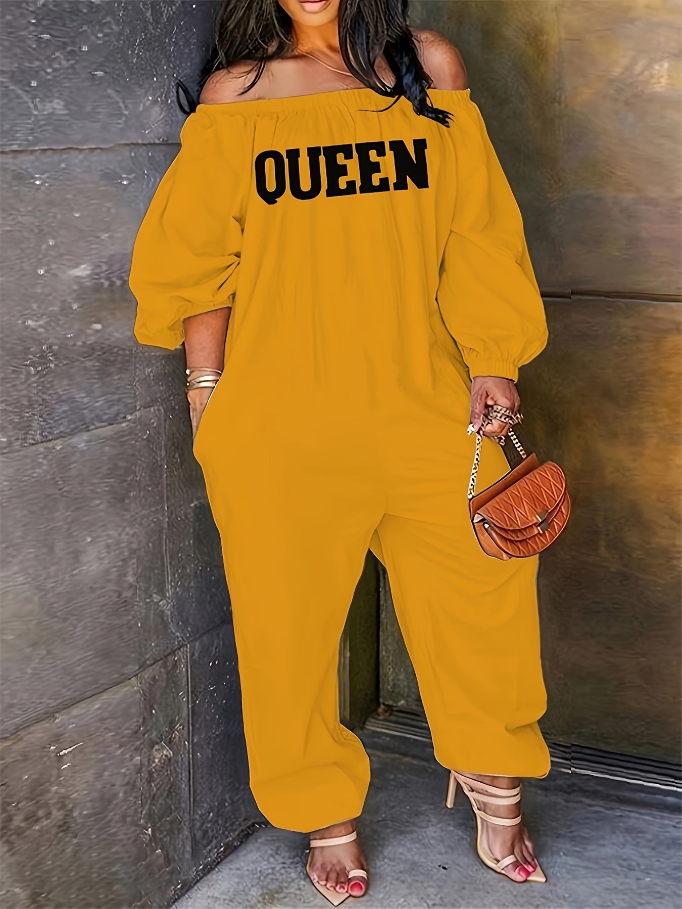 Combinaison Longue Brodée QUEEN pour Femme – Épaules Dénudées, Style Décontracté Élégant | 8 Coloris | S au XXL