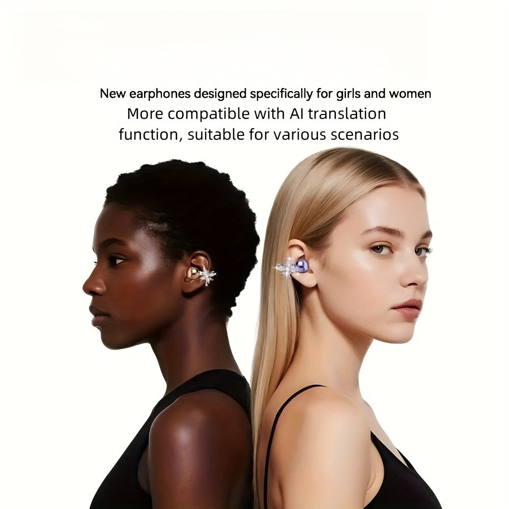 Ecouteurs Bluetooth 5.3 Sans Fil Traduction Multilingue 50h - Boucles Oreilles Pierres Micro Integre