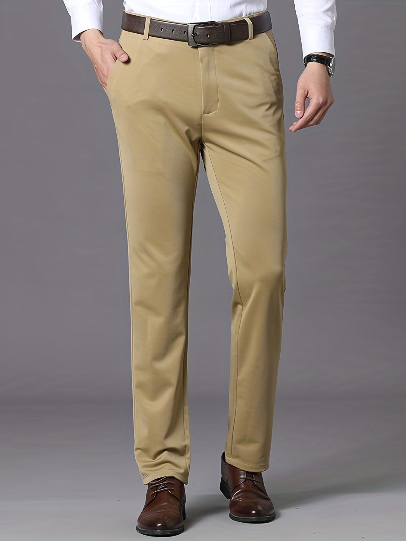 Pantalon Habillé Homme Classique – 93,5% Polyester 6,5% Élasthanne, Coupe Régulière, 6 Coloris XS-XXL